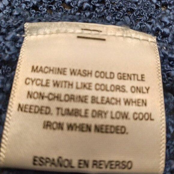 Poncho Style Crochet Sweater with Fringe Detail- Color: Denim Blue Size: XL - Picture 9 of 11